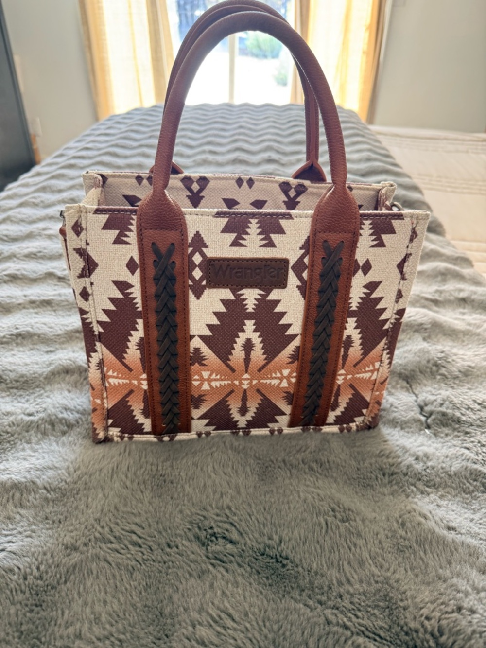 Wrangler Brown and Tan Aztec Canvas Shoulder Tote